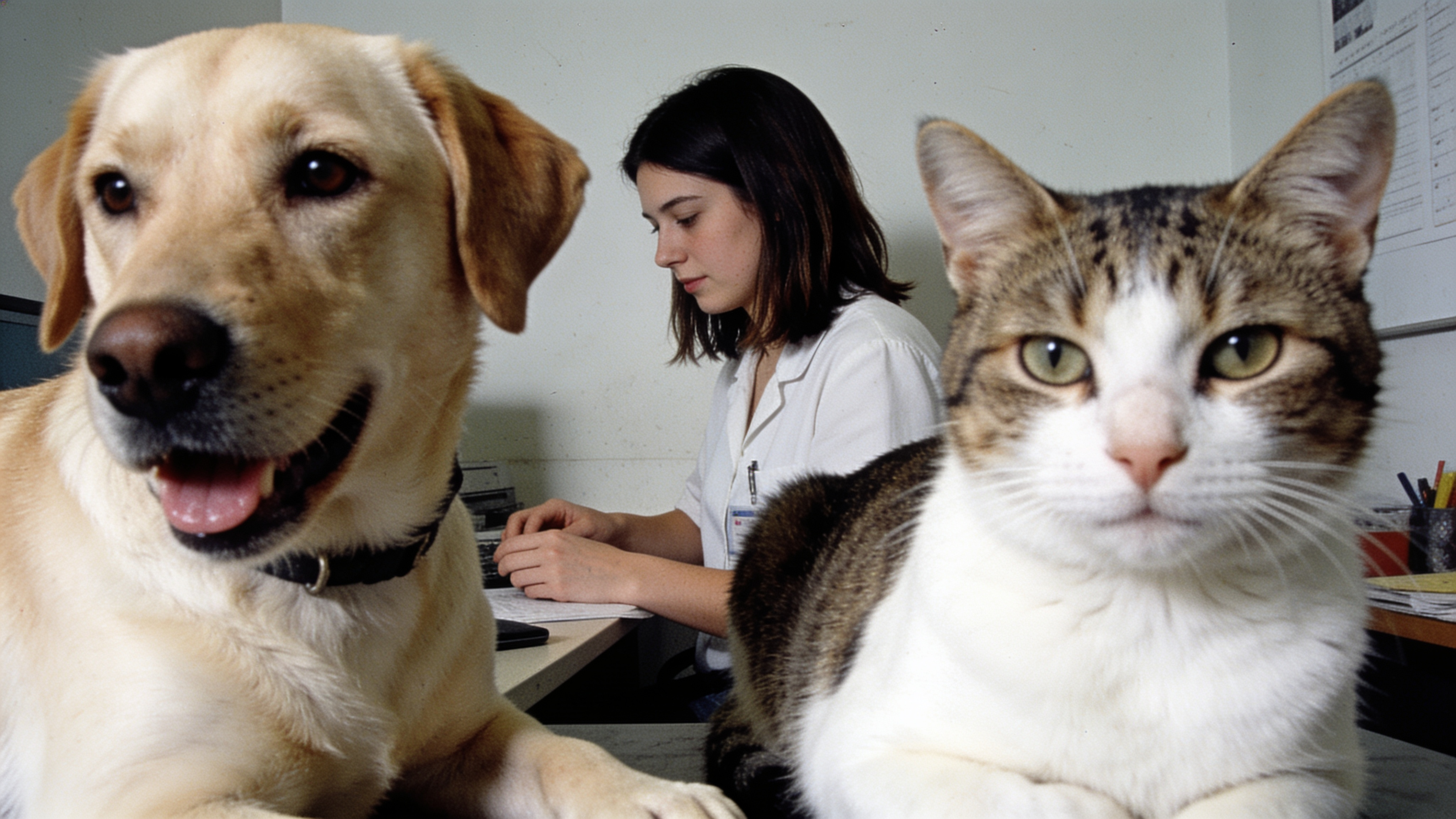 A cat relaxing on an exam table without signs of stress or anxiety
