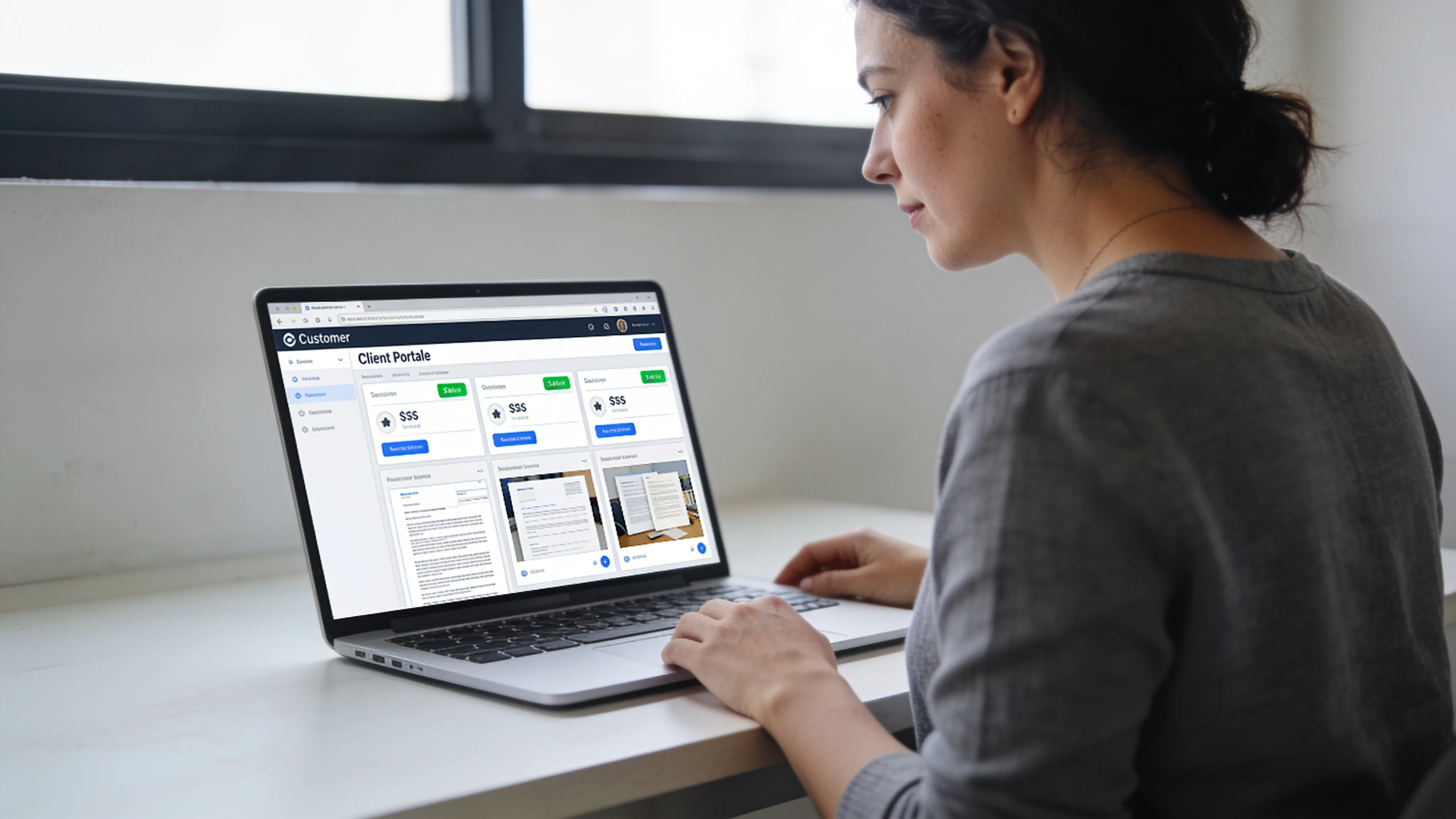 Client viewing and approving a shared document in a branded portal